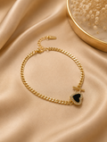 Gold Cuban Chain Bracelet with Black Heart Charm