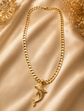 Gold Pavé Dolphin Cuban Chain Necklace