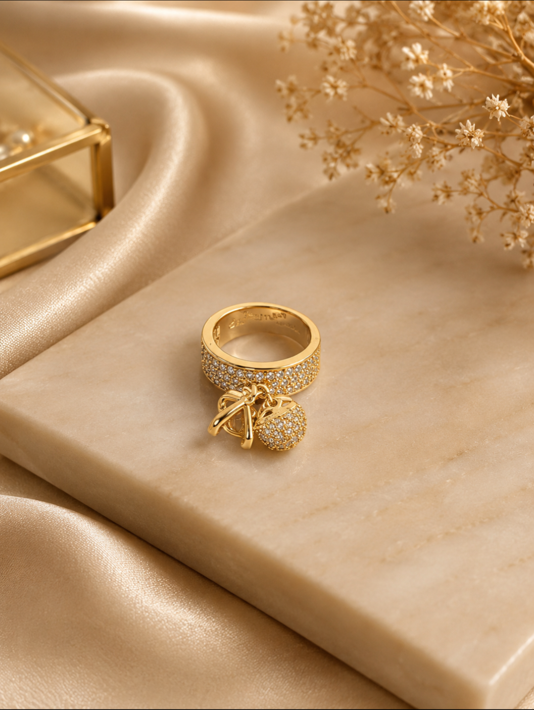 Gold Crystal Cherry Charm Ring size 7