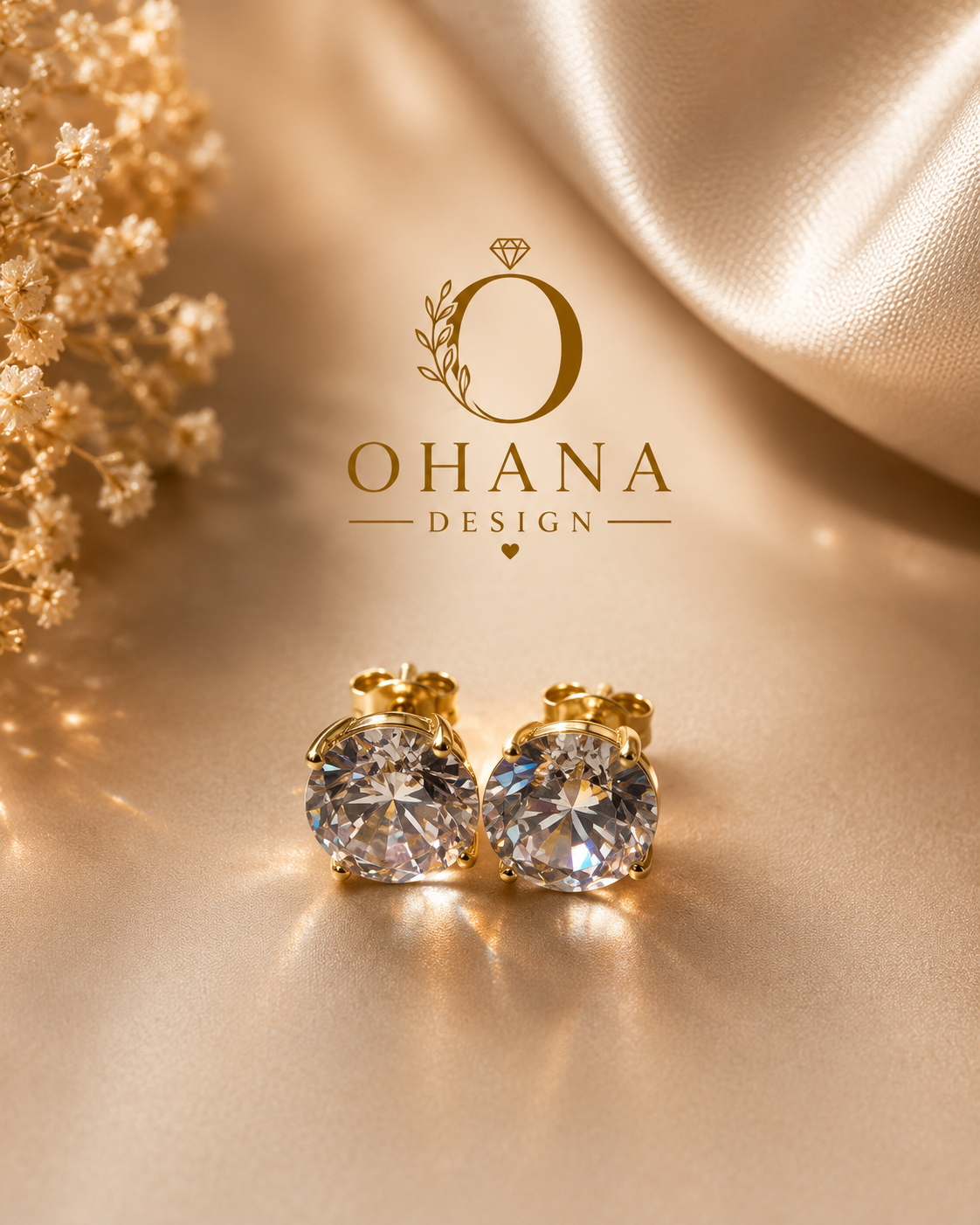 Gold Solitaire CZ Stud Earrings