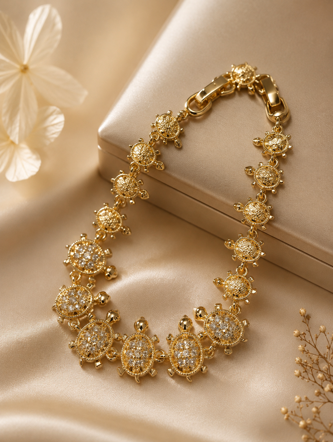 Gold Pavé Crystal Sea Turtle Link Bracelet