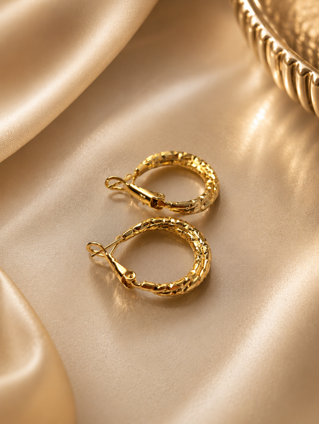 Gold Textured Chain Link Hoop Earrings