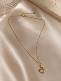 Gold Dainty Heart Pendant Necklace with Crystal Accent