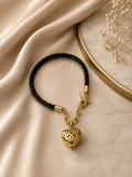 Gold Filigree Heart Black Braided Cord Bracelet