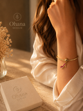 Gold Bangle Bracelet with Red Crystal High Heel Charm