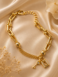 Gold Paperclip Chain Bracelet with Lock & Key Charms