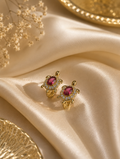 Gold Ruby Crystal Turtle Stud Earrings