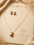 Gold Cherry Crystal Necklace & Earrings Set
