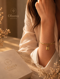 Gold Double Bangle Bracelet with Pavé Lock Charm