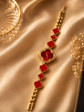 Gold & Red Clover Bracelet Watch – Luxury Four-Leaf Clover Enamel Ladies Watch