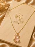 Gold & Pink Smiley Face Charm Cuban Chain Necklace