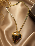 Gold Puffy Heart Cuban Chain Necklace