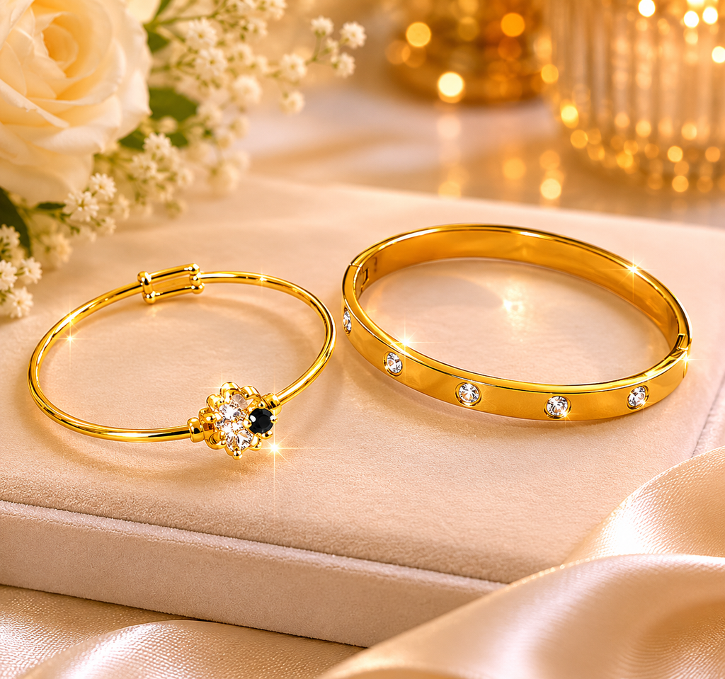 Gold Screw Bangle Bracelet Set mother & daughter