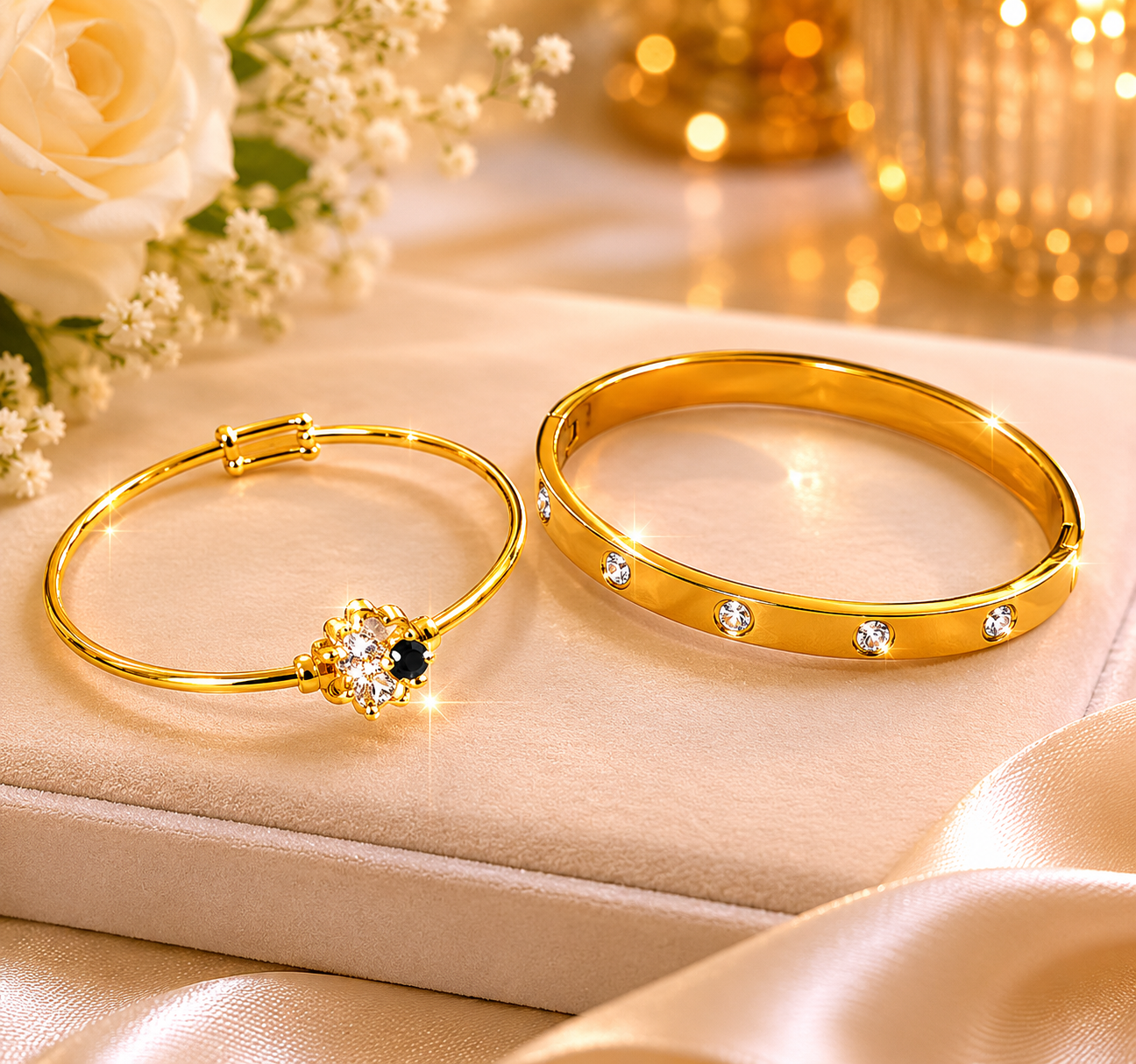Gold Screw Bangle Bracelet Set mother & daughter