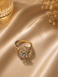 Gold Floral Cluster Crystal Ring with Pavé Split Band size 8