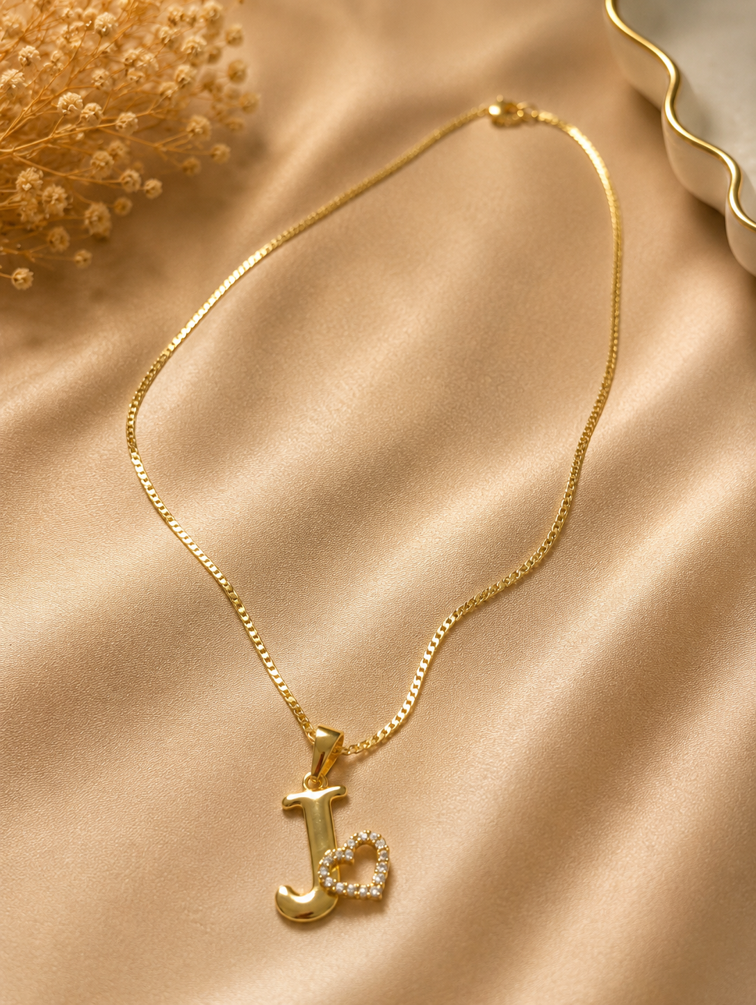 Gold Bubble Initial J Heart Necklace