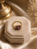 Purple Amethyst Emerald Cut Ring – Vintage Gold Statement Ring size 9