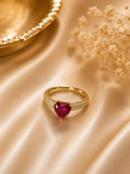 Gold Ruby Heart Solitaire Pavé Ring