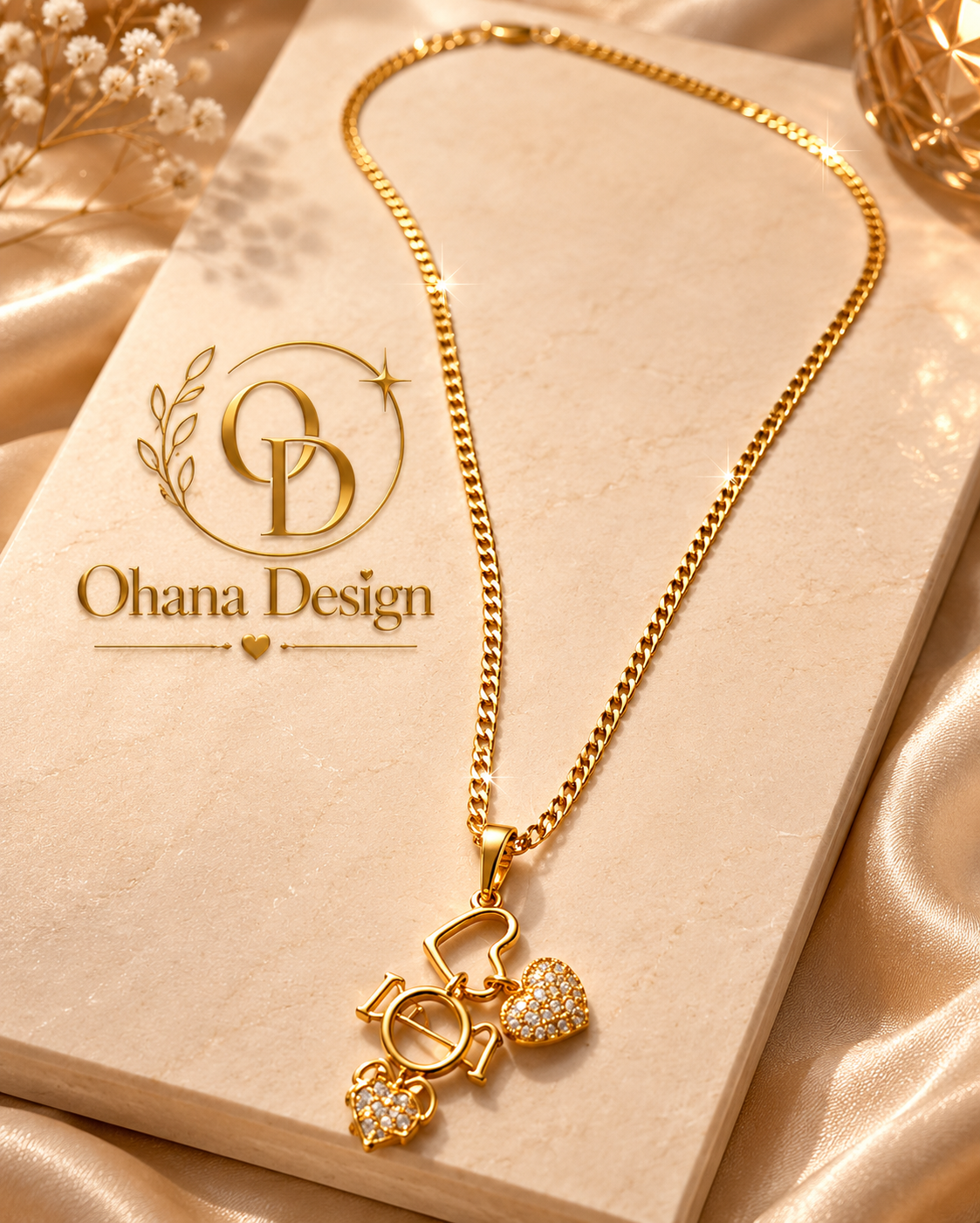 Gold Mom Charm Cuban Chain Necklace
