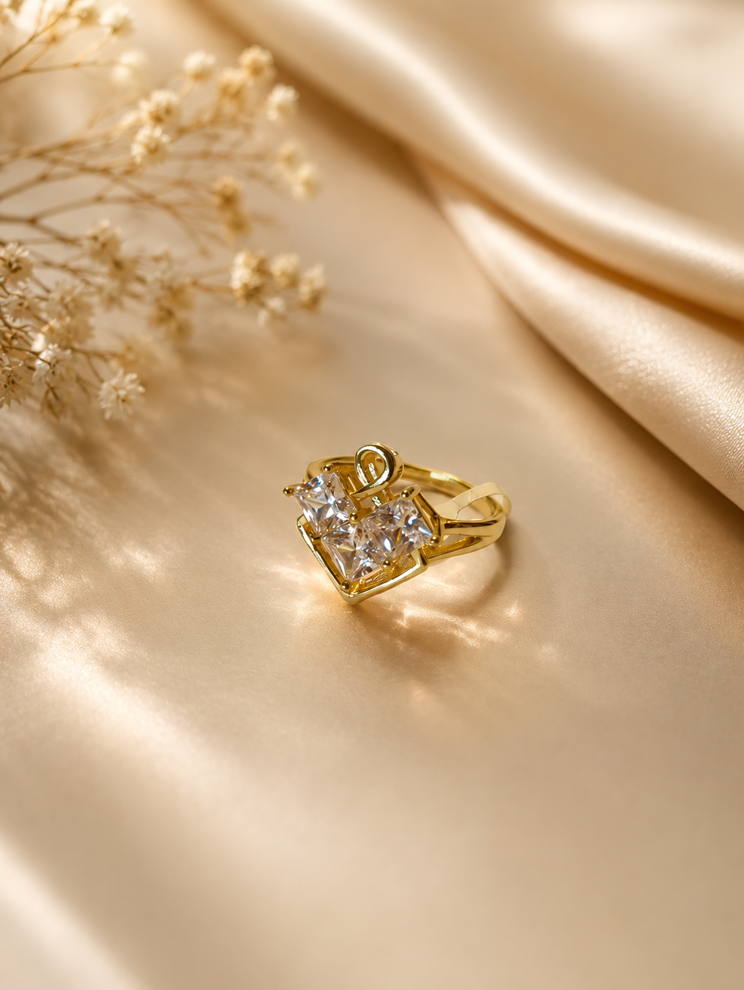 Gold Square CZ Cluster Statement Ring size 8