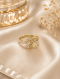 Gold Crystal Dragonfly Open Ring size 9