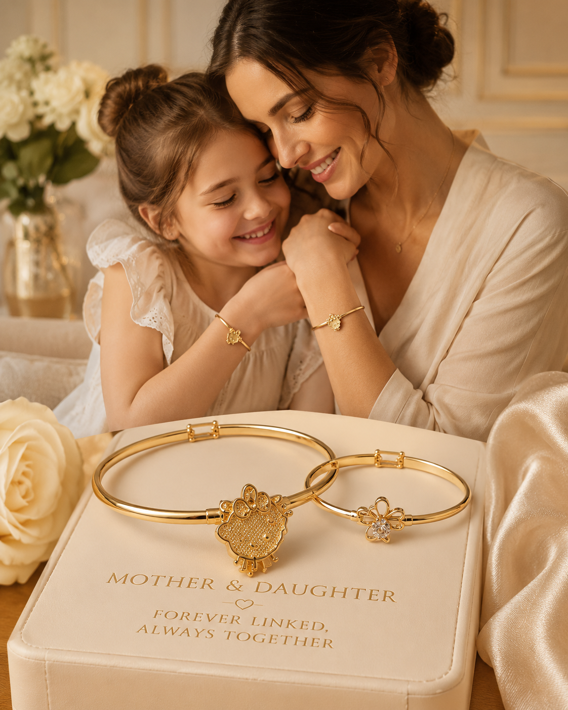 Mother & Daughter Gold Bangle Bracelet Set – Forever Linked, Always Together