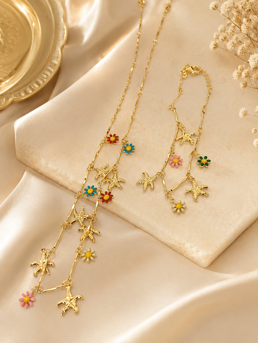 Starfish & Daisy Charm Bracelet Set
