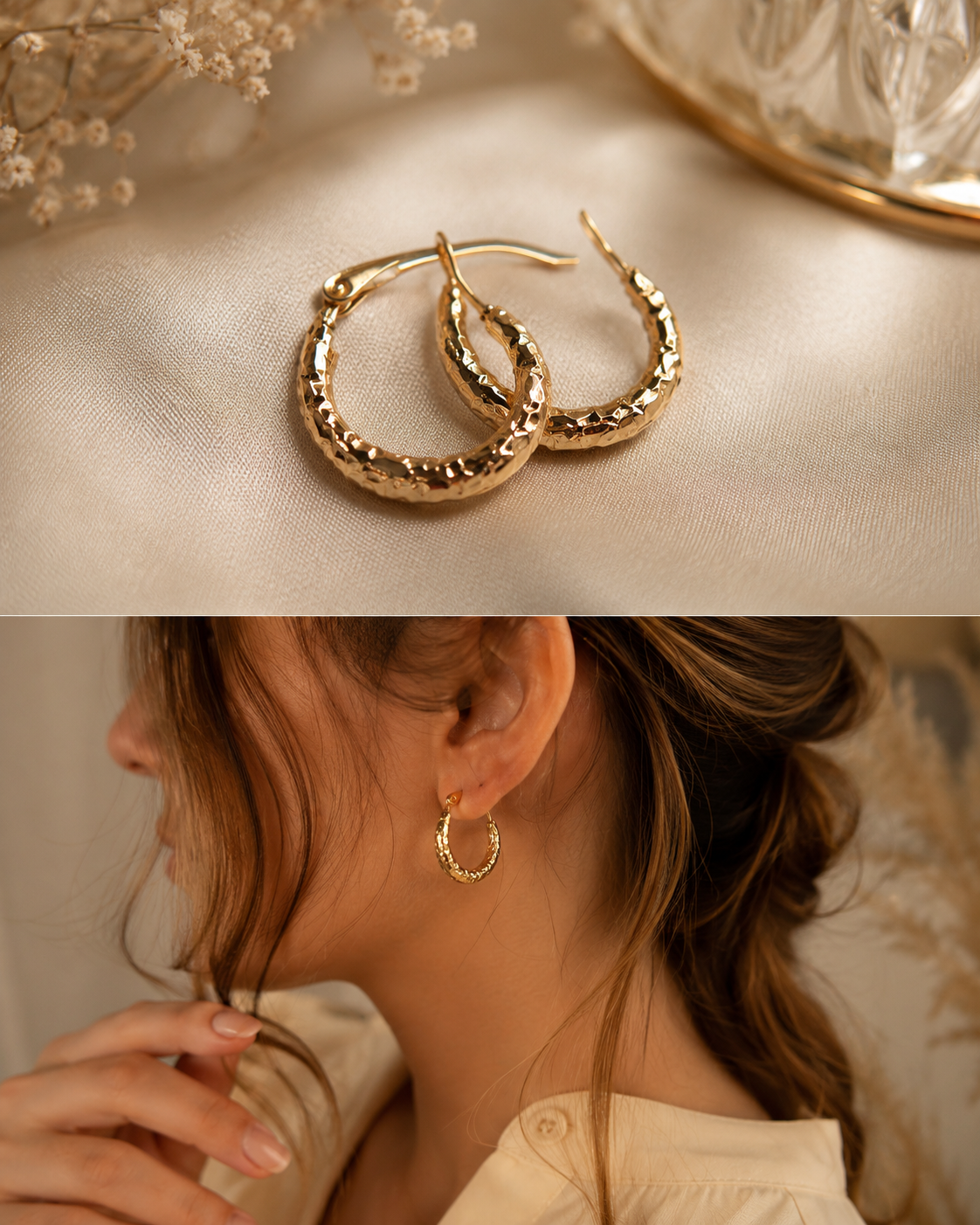 Gold Faceted Hoop Earrings