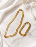 Gold Mesh Chain Necklace & Bracelet Set