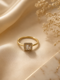 Gold Princess-Cut CZ Square Halo Ring size 8