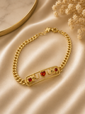 Gold Elephant & Heart Ruby Crystal Curb Chain Bracelet