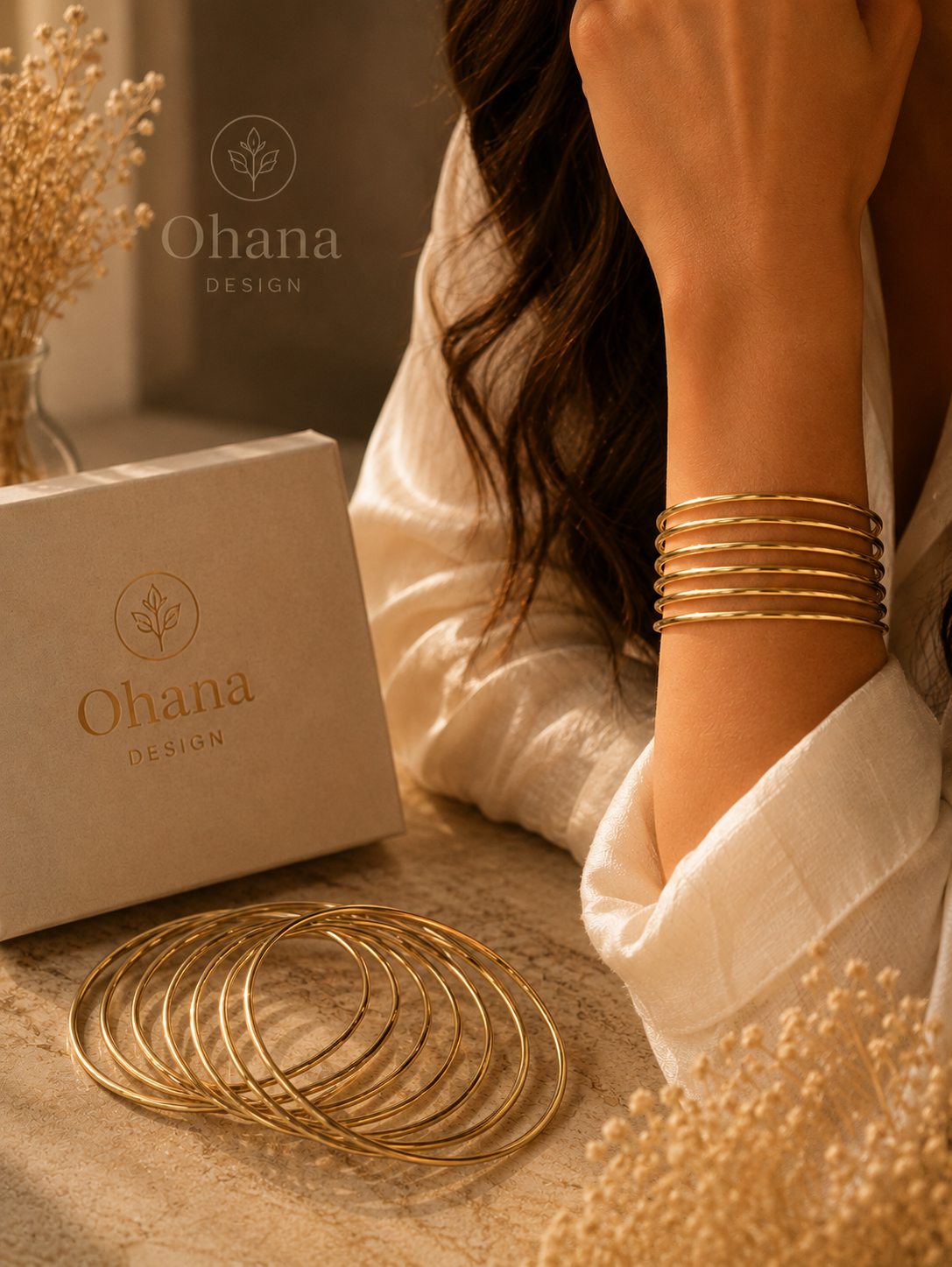 Gold Slim Stacking Bangle Bracelet Set – Set of 7