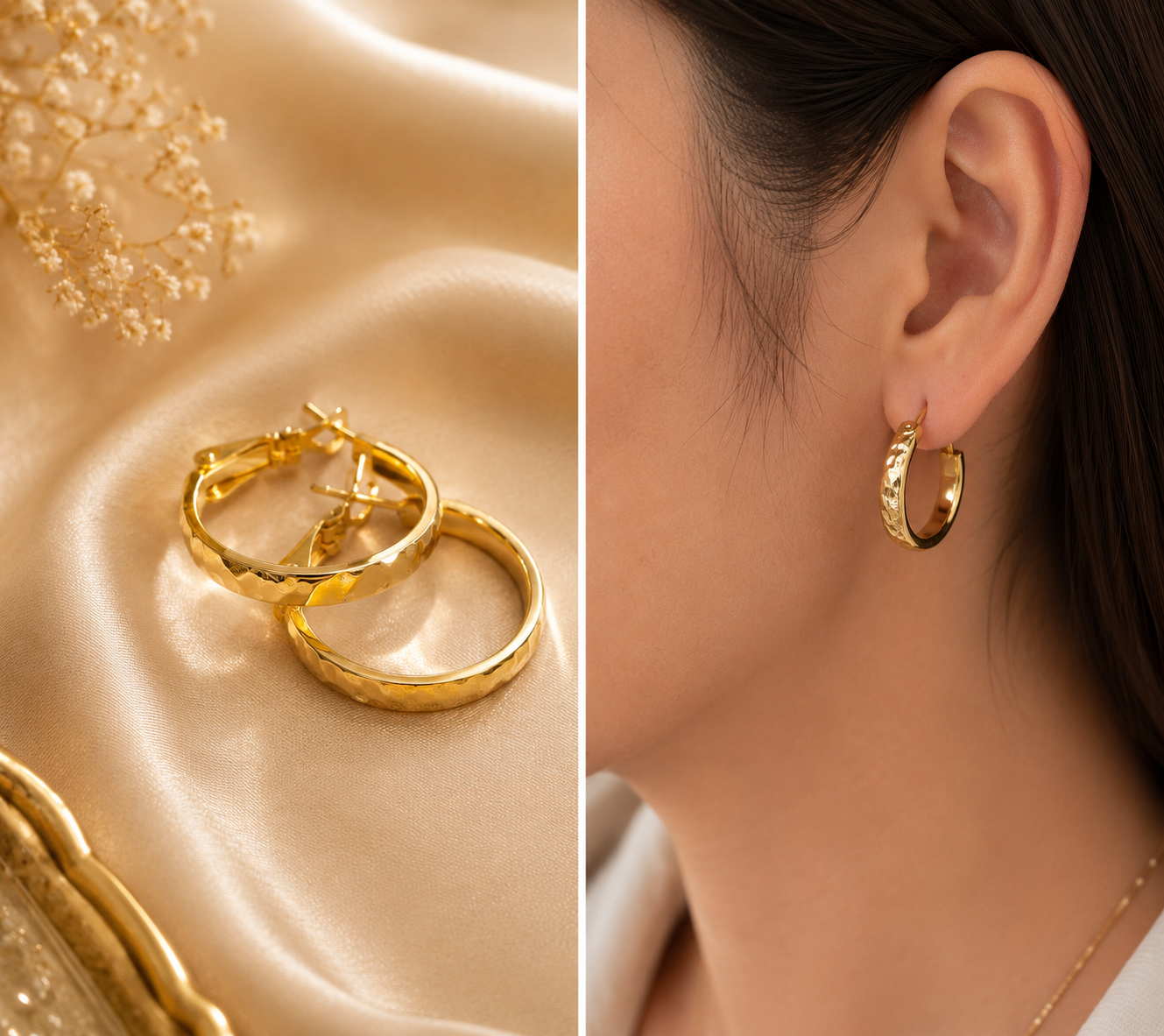 Gold Hammered Hoop Earrings