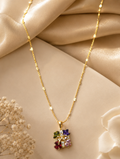Gold Multicolor Gemstone Bouquet Pendant Necklace