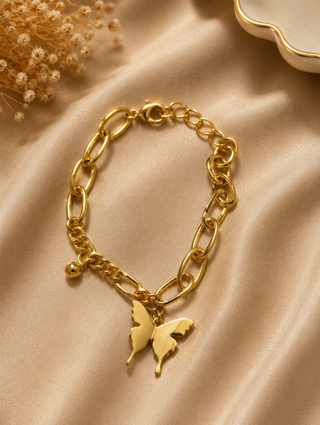 Gold Butterfly Charm Chain Bracelet