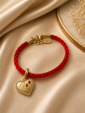 Gold Engraved Crystal Heart Red Rope Bracelet