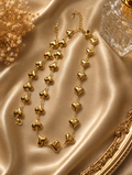 Gold Puffy Heart Link Necklace & Bracelet Set
