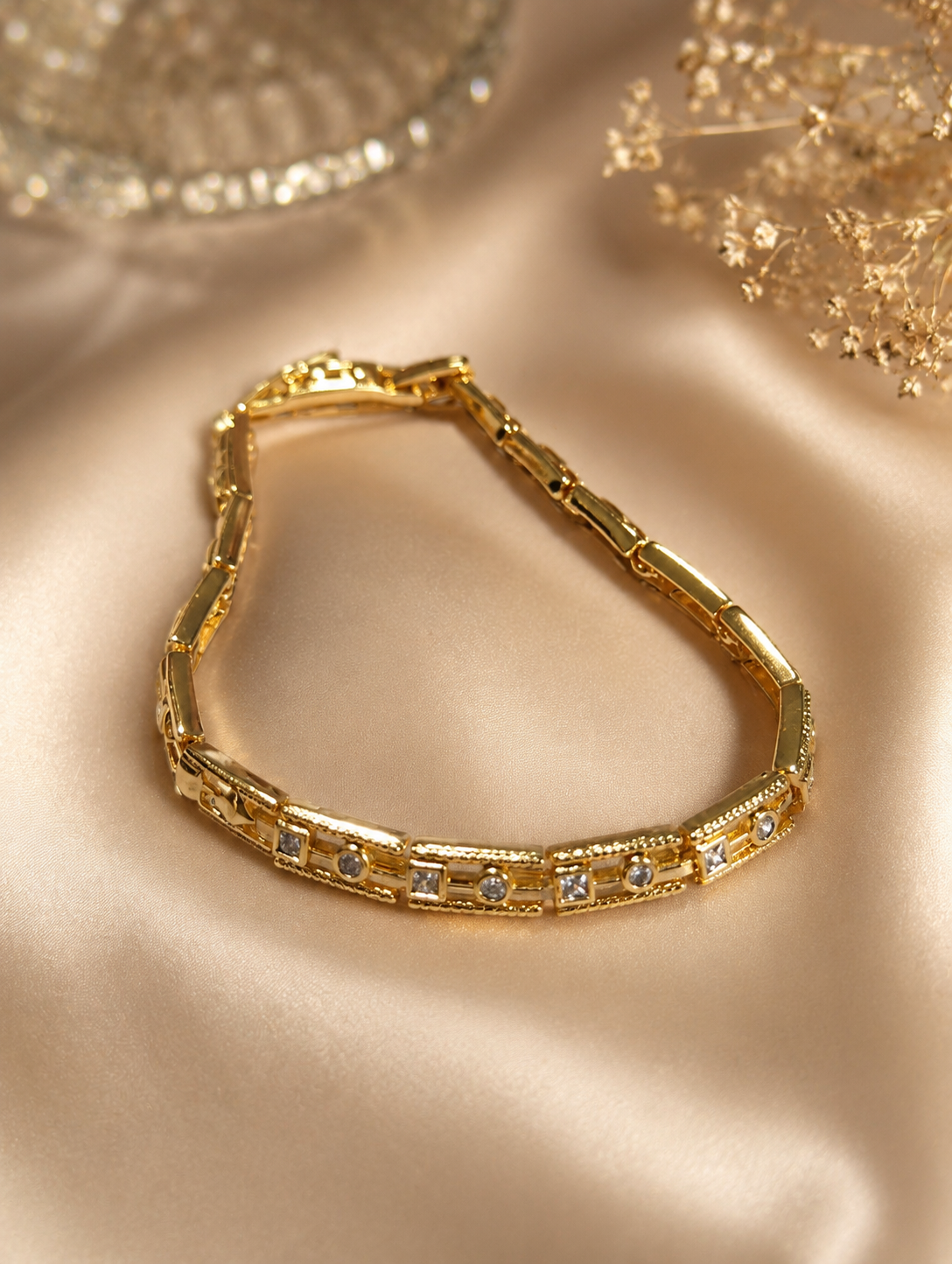 Gold Bar Link Bracelet with Mixed-Cut Crystals