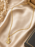Gold Ornate Anchor Pendant Curb Chain Necklace