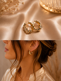 Gold Beaded Huggie Earrings with Crystal Bezel