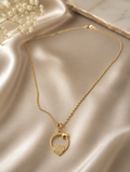 Gold Crystal Pavé Heart Circle Pendant Necklace