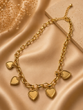 Gold Heart Charm Chain Necklace – Multi Heart Pendant Statement Necklace