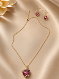 Pink Crystal Heart Necklace & Earring Set