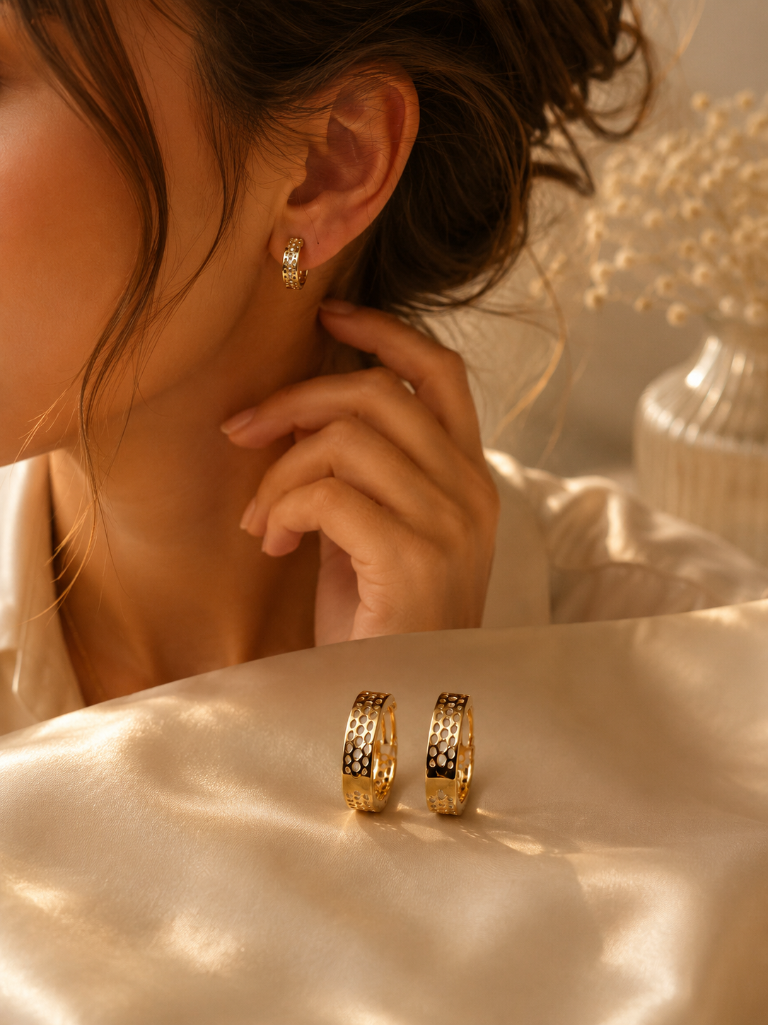 Gold Honeycomb Huggie Hoop Earrings