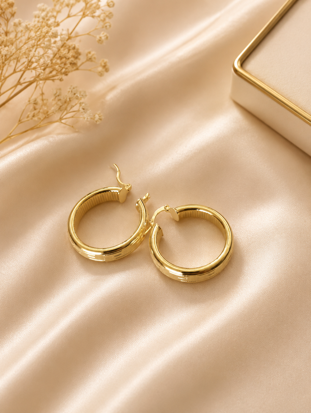 Gold Chunky Tube Hoop Earrings – Large