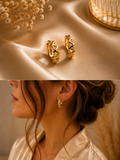 Gold Zigzag Crystal Huggie Hoop Earrings