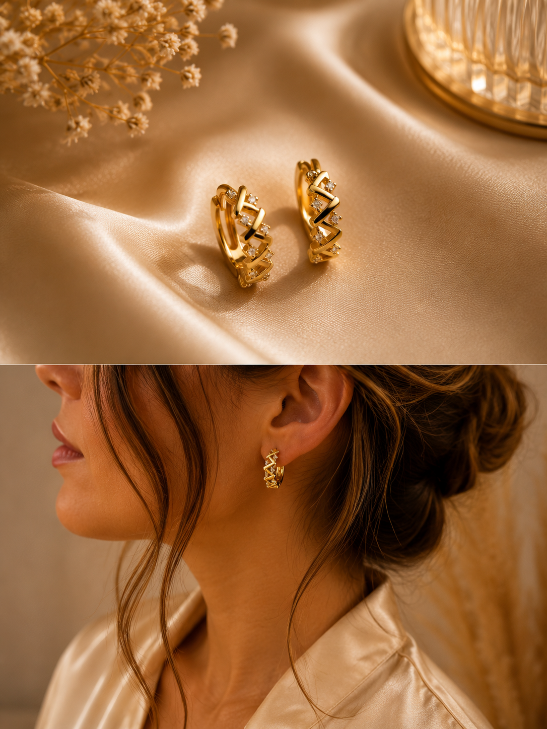 Gold Zigzag Crystal Huggie Hoop Earrings
