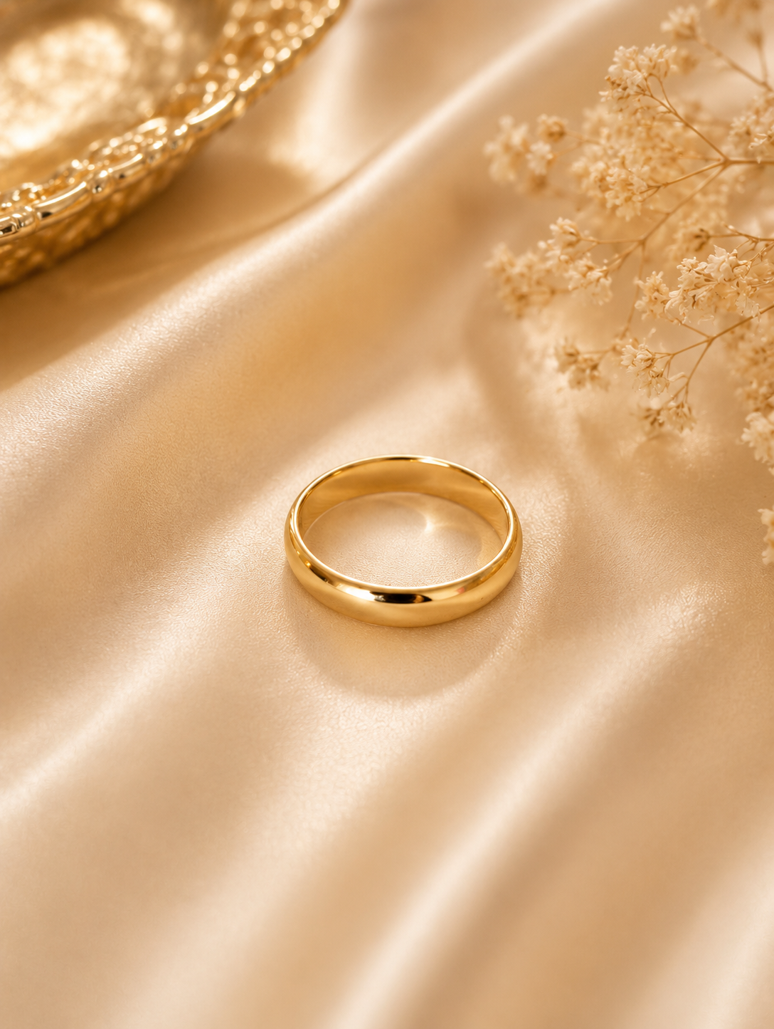 Gold Polished Dome Wedding Band Ring size 9