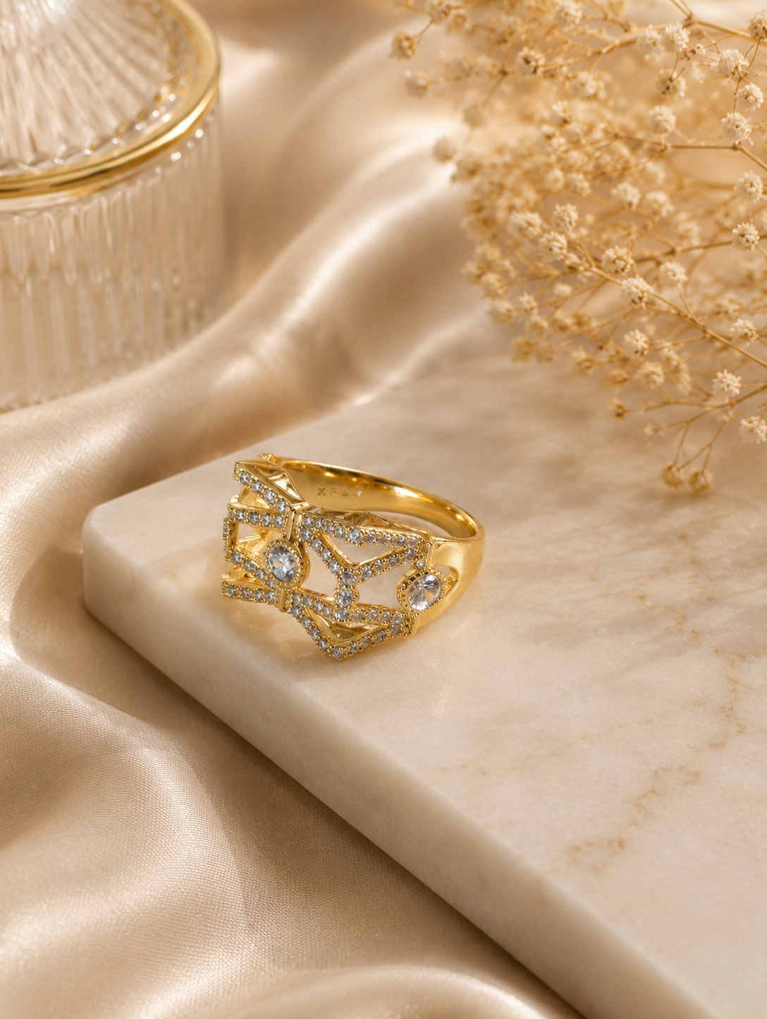 Gold Butterfly Pavé Crystal Ring size 7