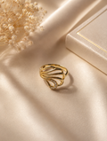 Gold Multi-Wave Open Swirl Ring with CZ Accent size 9